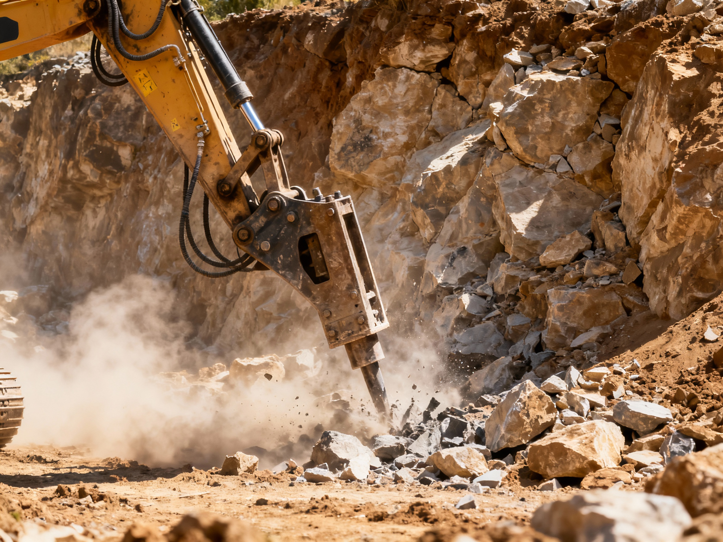 разработка скального грунта гидромолотом на экскаваторе